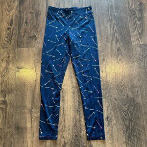 GUC Girl's Champion Athletic Wear Leggings, Blue with Colorful Logo, Size: 14/16